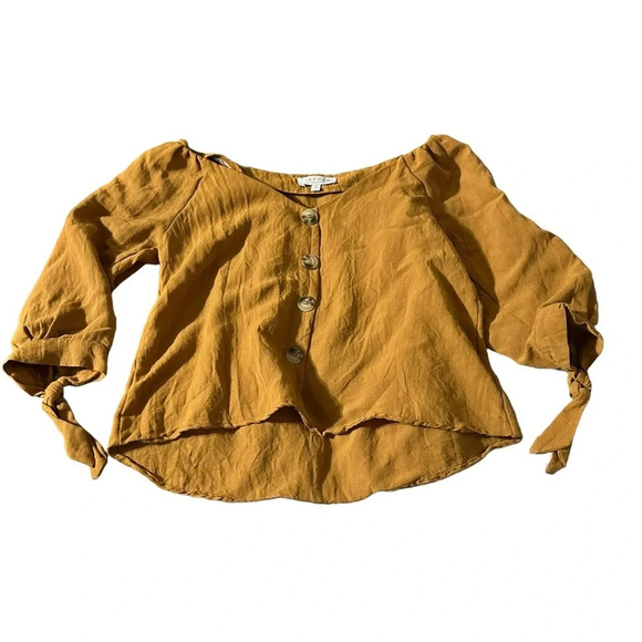 Hayden Los Angeles women's small crop button down mustard yellow blouse - Picture 1 of 5